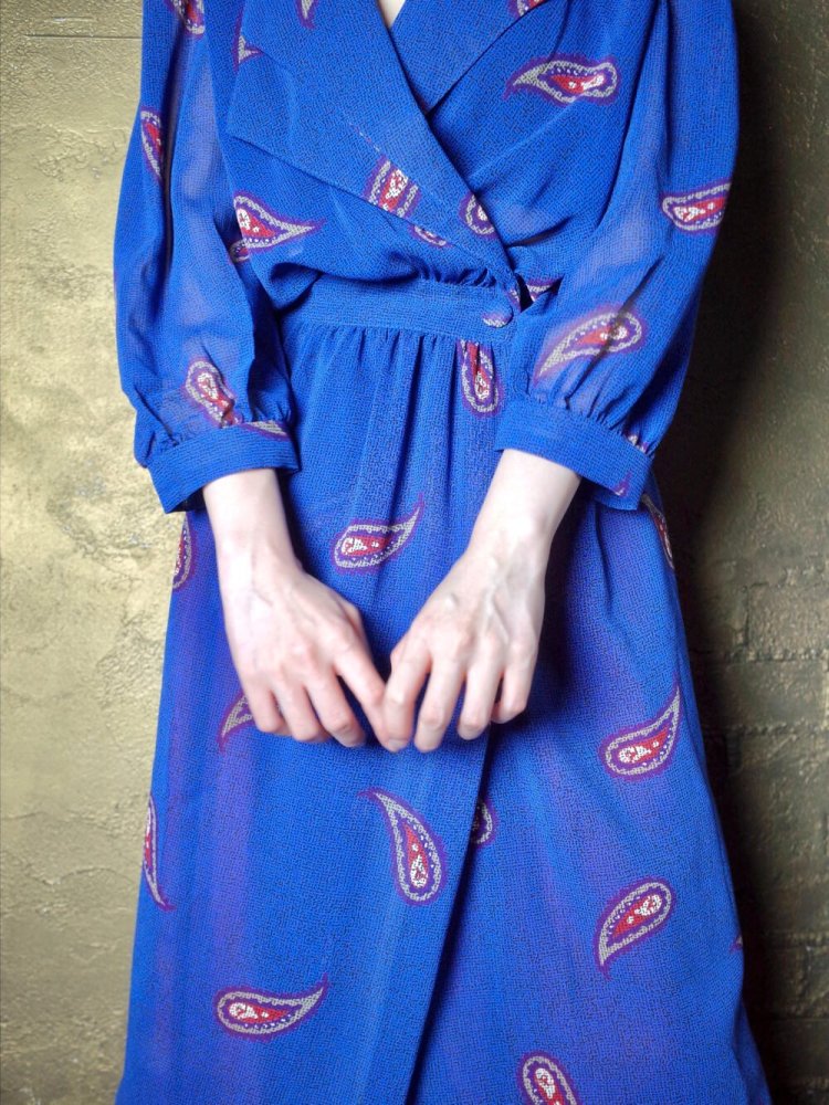 Blue Paisley Sheer Gown Dress