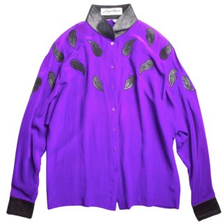 Paisley Leather Switch Purple Silk Dolman Shirt