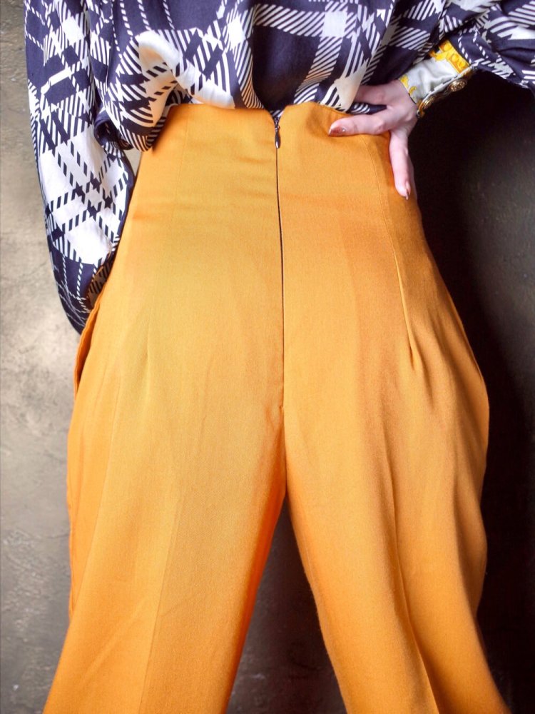 Mustard Rayon High Waist  Tapered Slacks