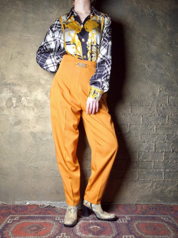 Mustard Rayon High Waist  Tapered Slacks