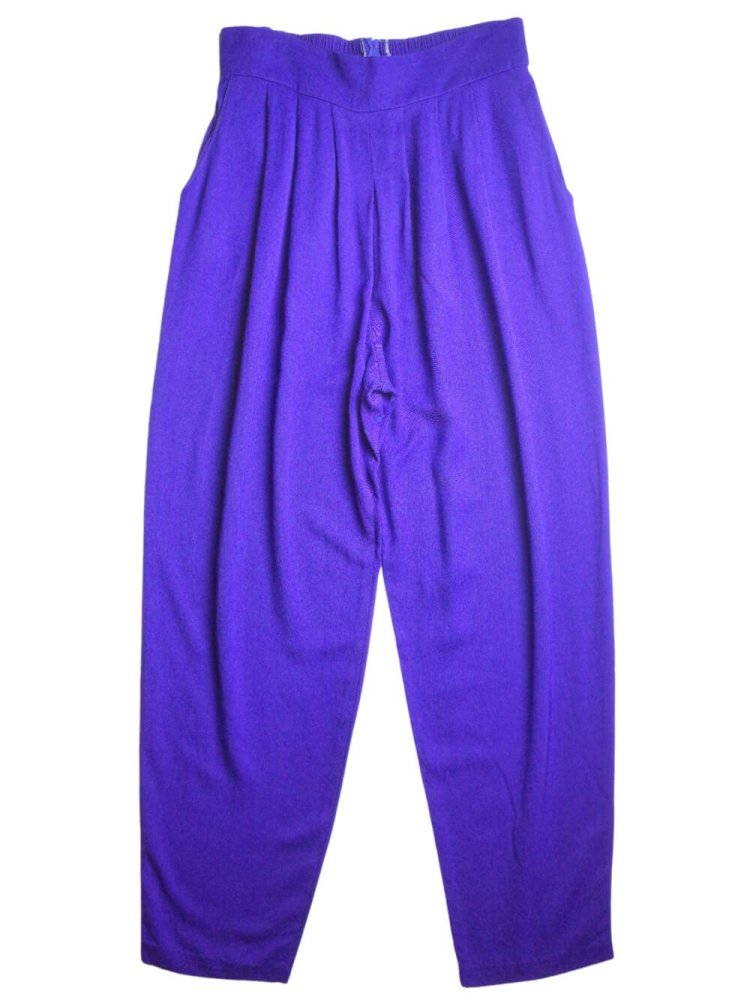 Purple Rayon 3 Tuck Tapered Slacks 