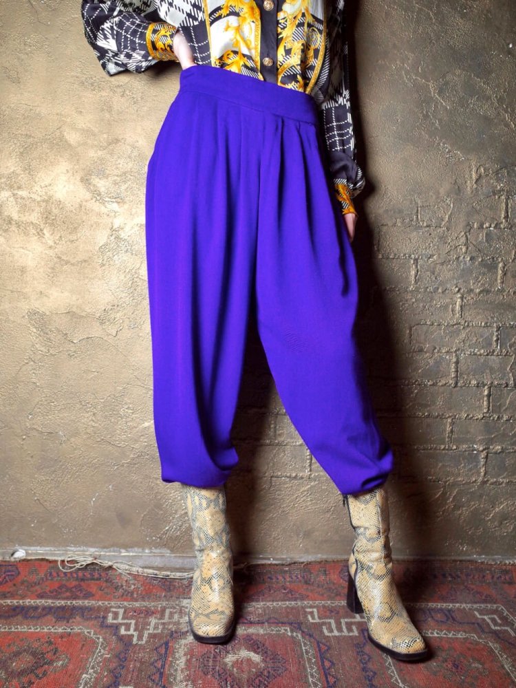 Purple Rayon 3 Tuck Tapered Slacks 