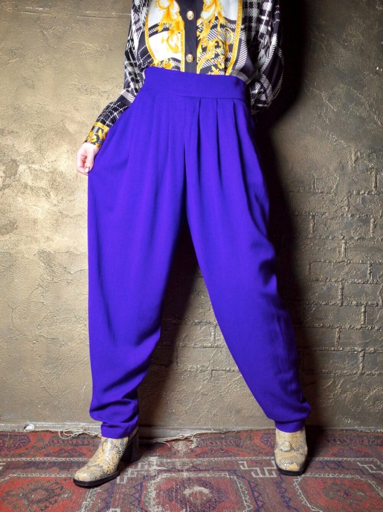 Purple Rayon 3 Tuck Tapered Slacks 