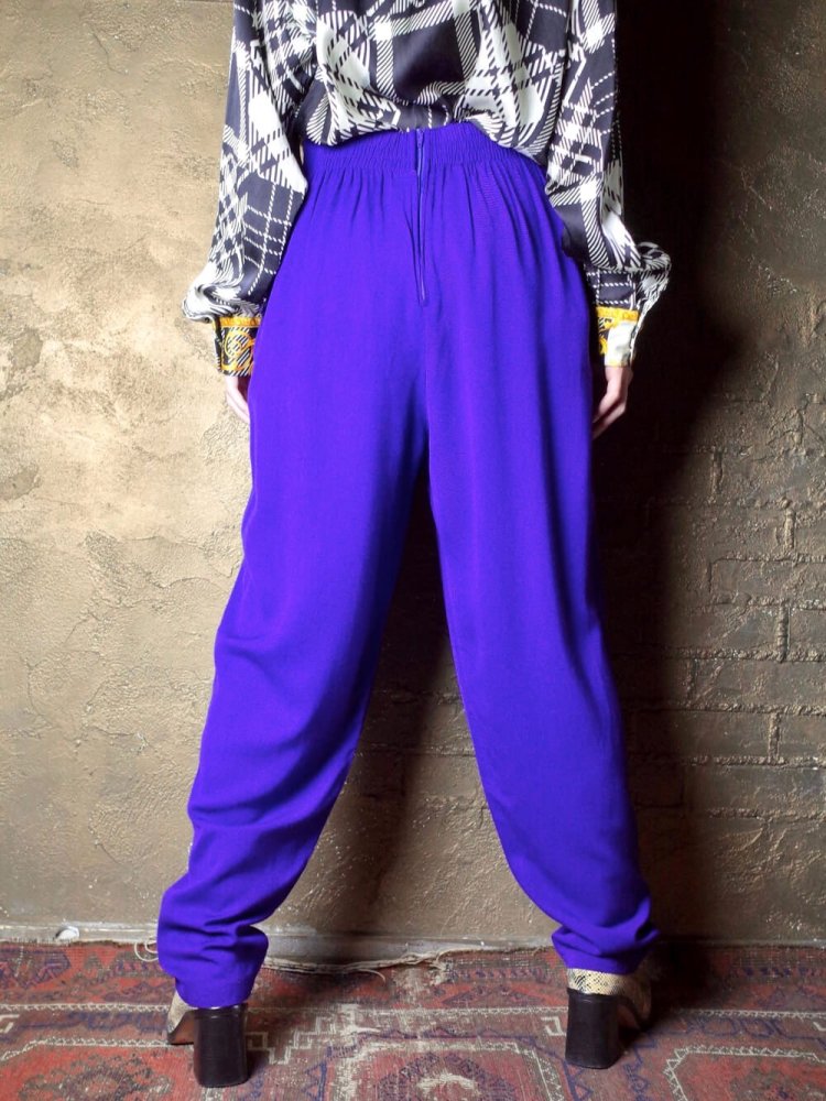 Purple Rayon 3 Tuck Tapered Slacks 