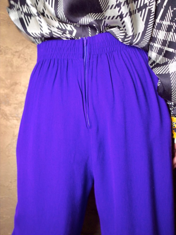 Purple Rayon 3 Tuck Tapered Slacks 