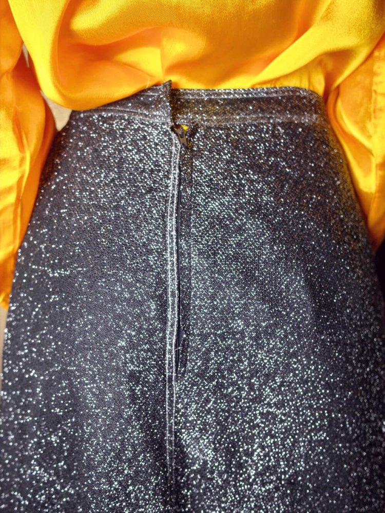 Glitter Silver  Black Long Skirt