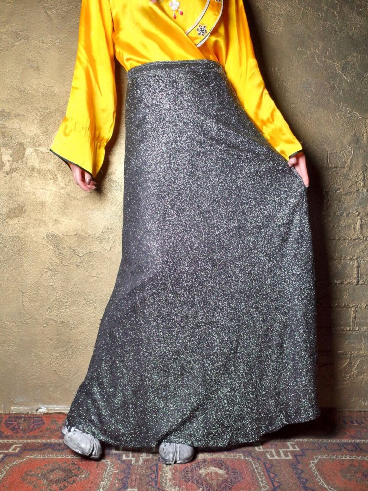 Glitter Silver  Black Long Skirt