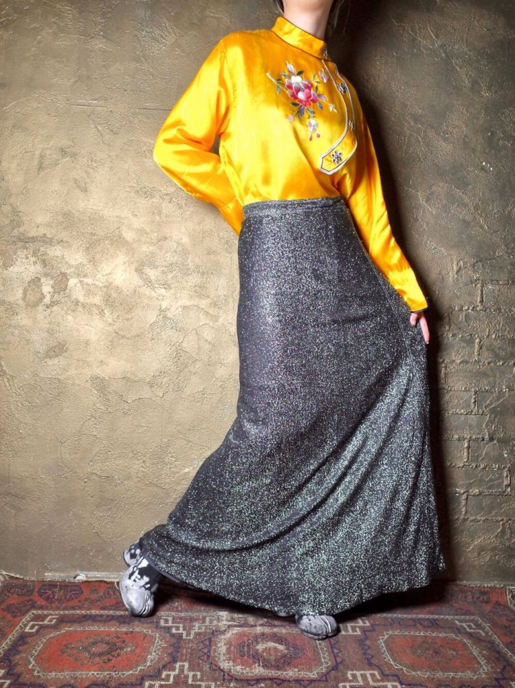 Glitter Silver  Black Long Skirt