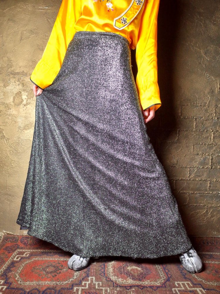 Glitter Silver  Black Long Skirt