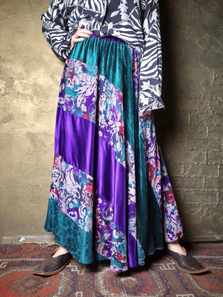 Green & Purple Switch Rayon Skirt