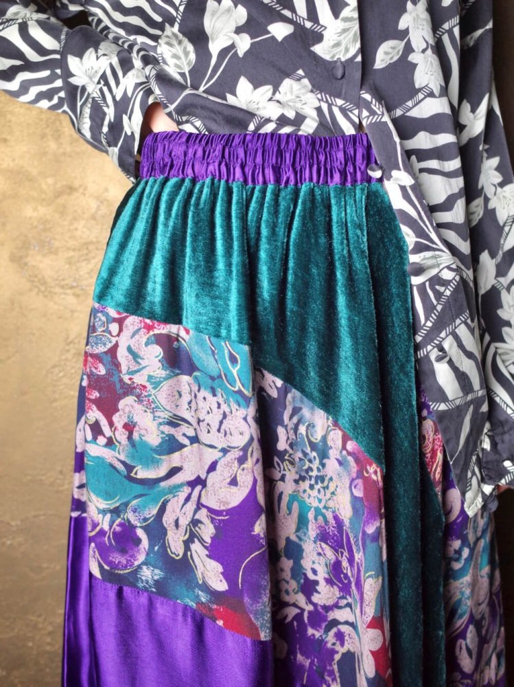 Green & Purple Switch Rayon Skirt