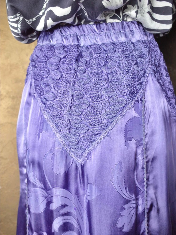 Lavender Purple Embroidery Satin Skirt