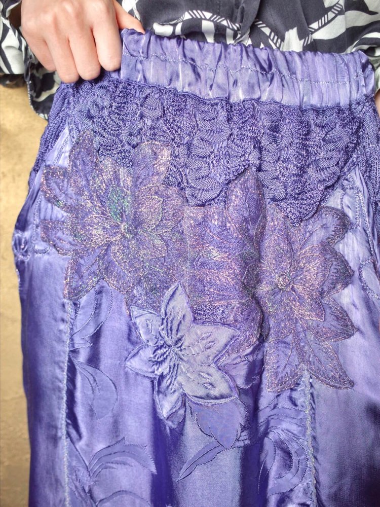 Lavender Purple Embroidery Satin Skirt