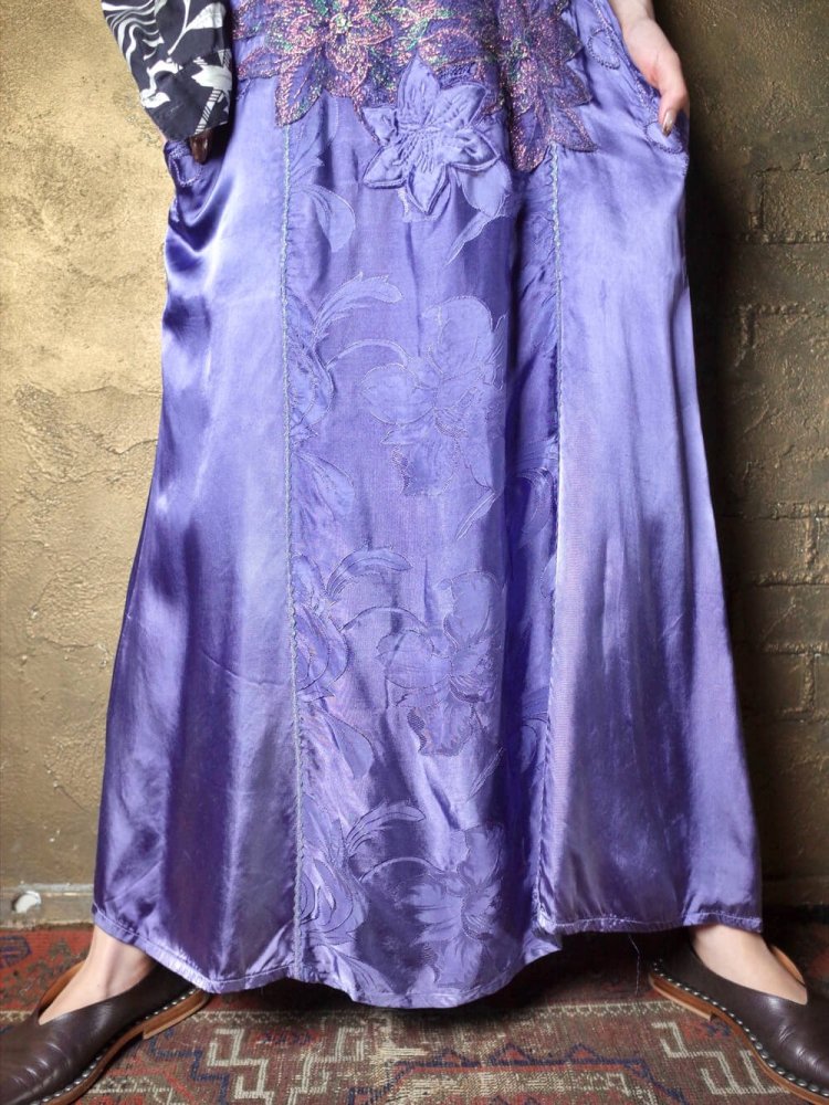 Lavender Purple Embroidery Satin Skirt