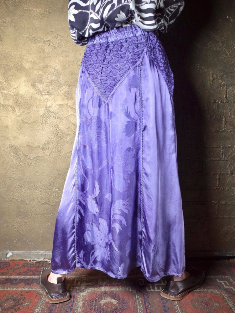 Lavender Purple Embroidery Satin Skirt