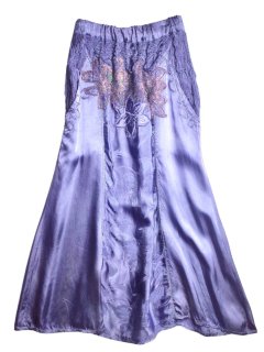 Lavender Purple Embroidery Satin Skirt