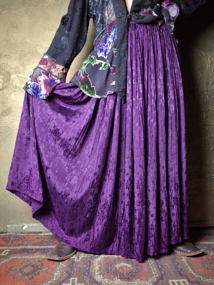 Jacquard Flower Purple Rayon Gather Skirt