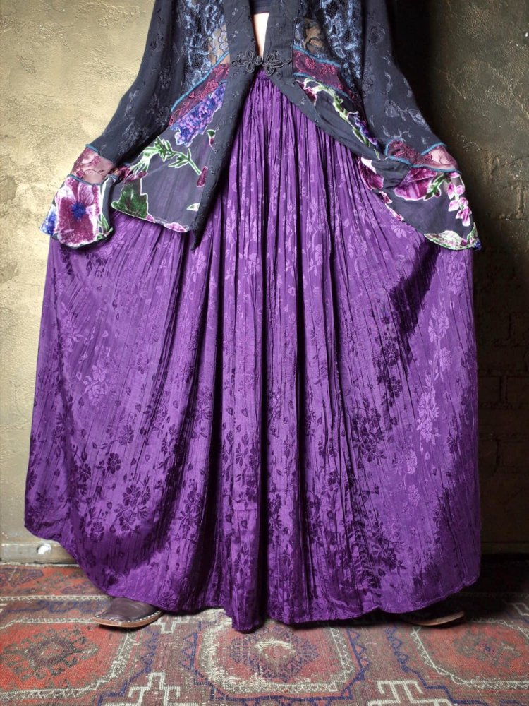 Jacquard Flower Purple Rayon Gather Skirt