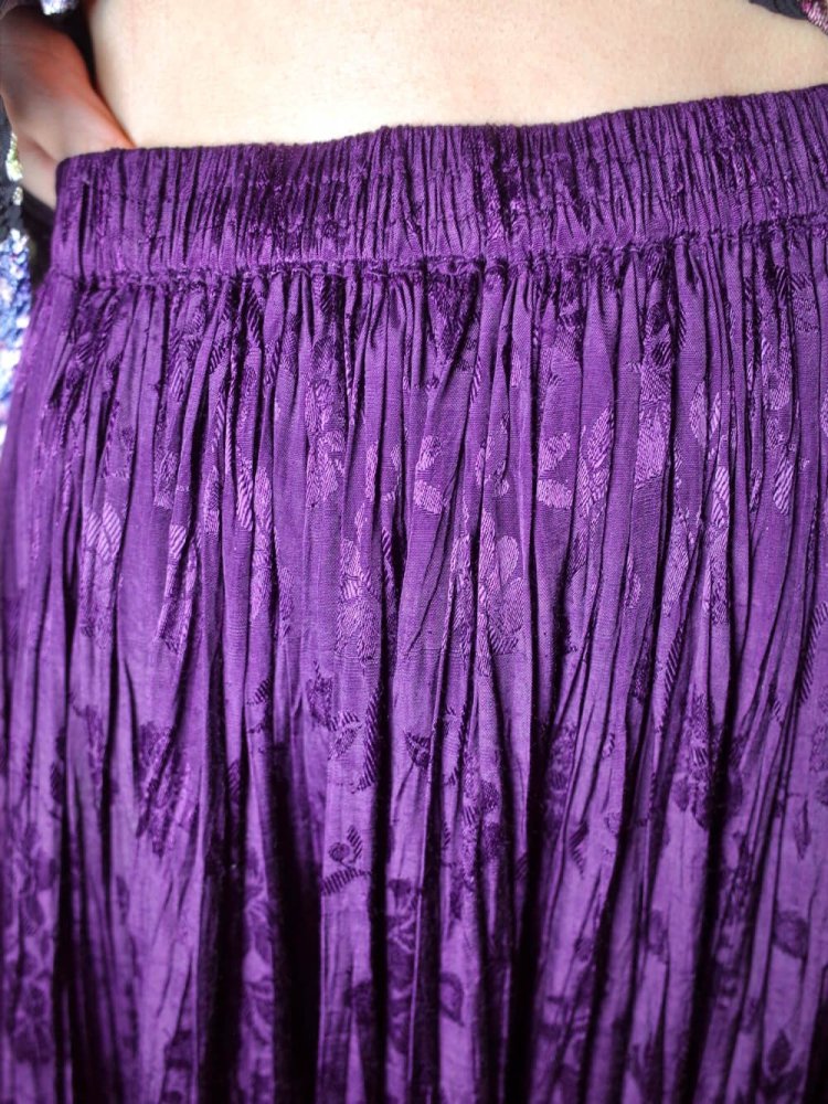 Jacquard Flower Purple Rayon Gather Skirt