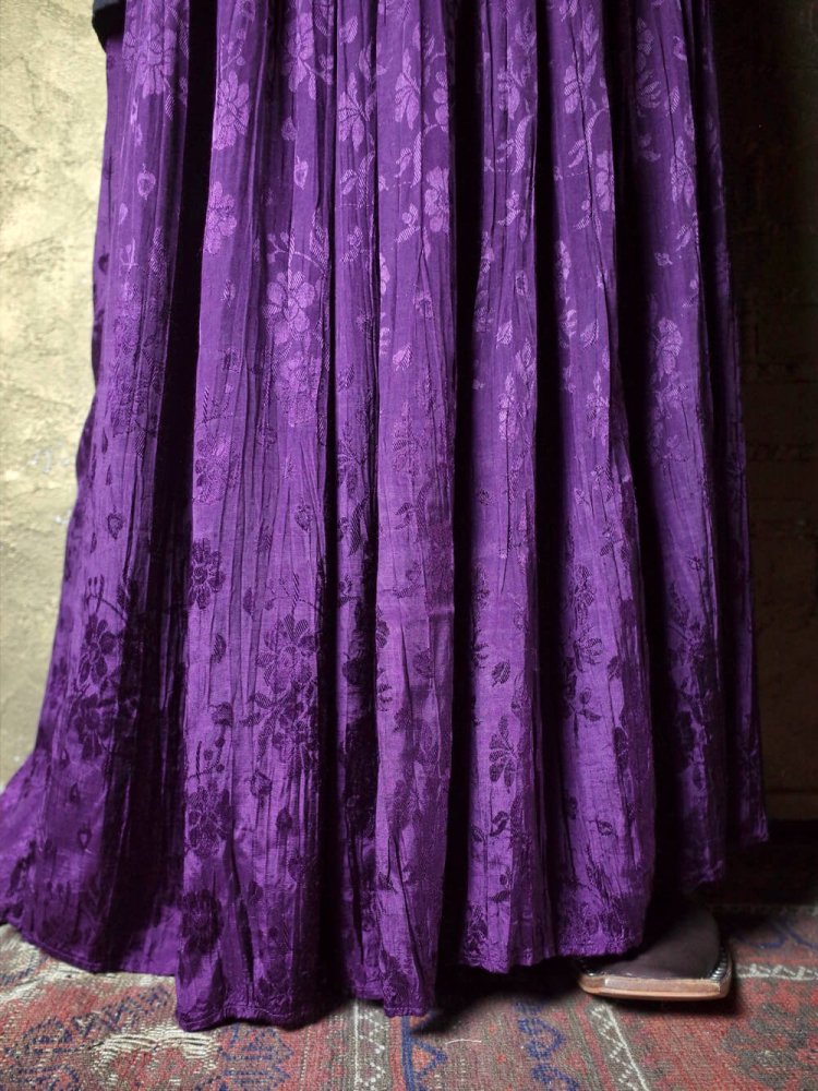 Jacquard Flower Purple Rayon Gather Skirt