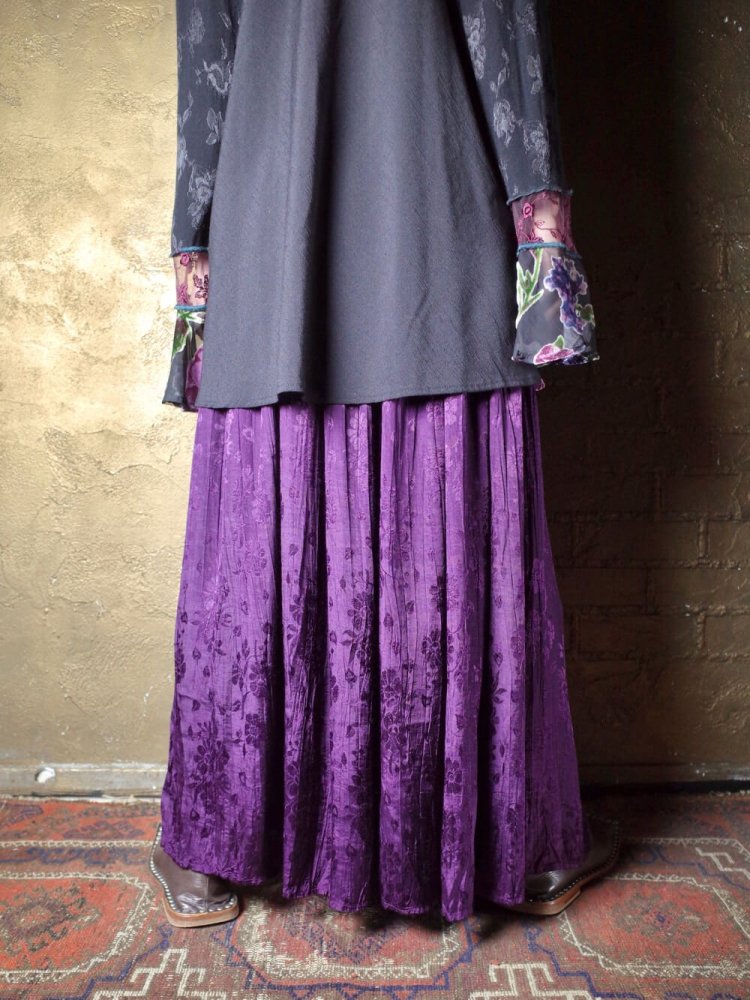 Jacquard Flower Purple Rayon Gather Skirt