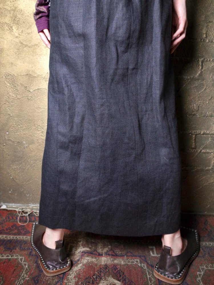 Black Linen Gold Buttons Front Slit Jumper Dress