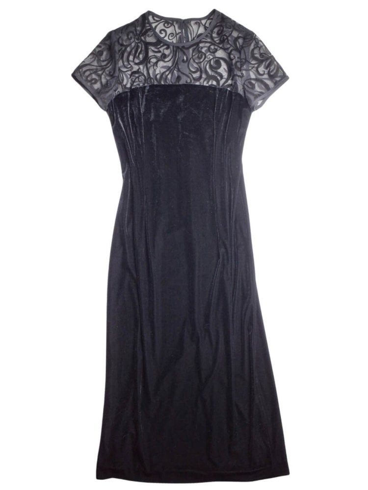 Art Nouveau Mesh  Velvet Back Slit Dress