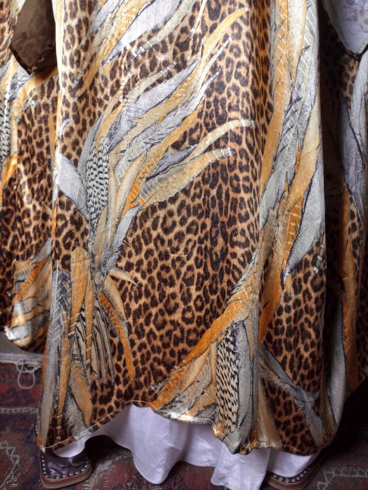 Feather & Leopard Rayon Satin Kimono Style Gown