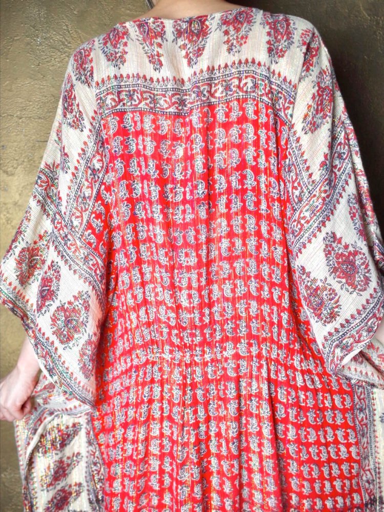 c.1970s "Pakistan Cotton" Paisley  Lame Kaftan Dress