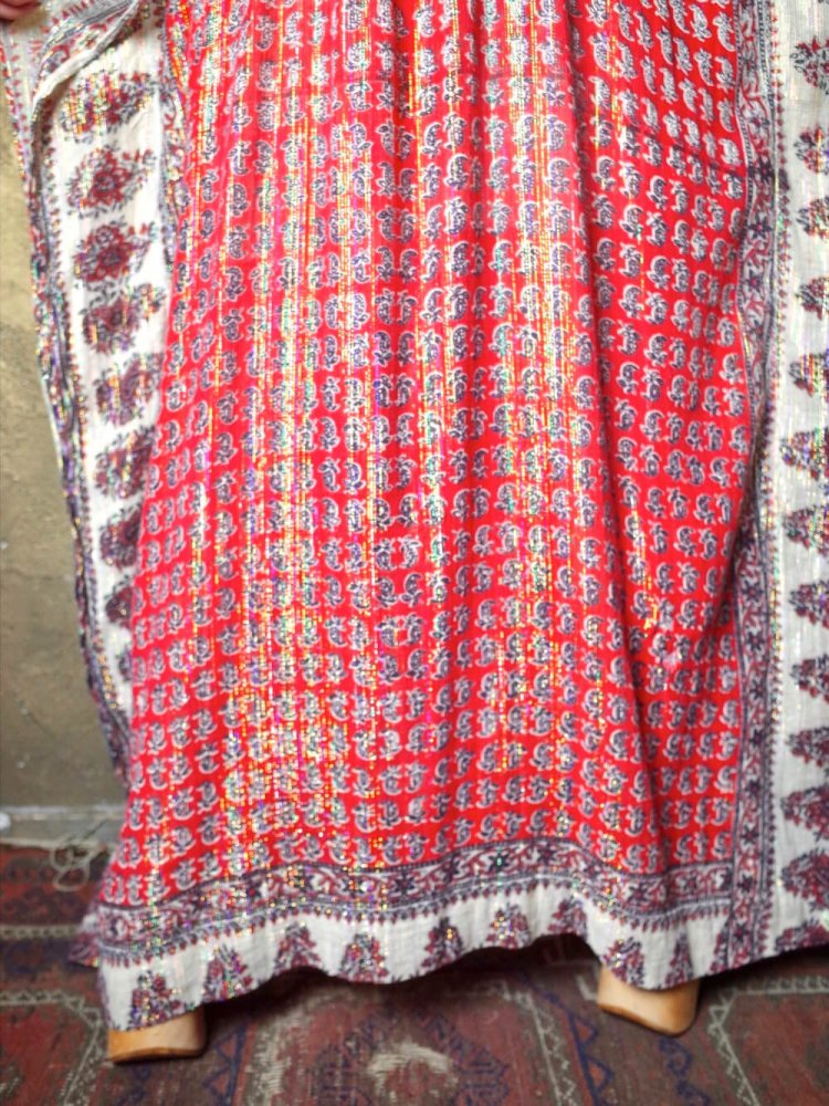 c.1970s "Pakistan Cotton" Paisley  Lame Kaftan Dress