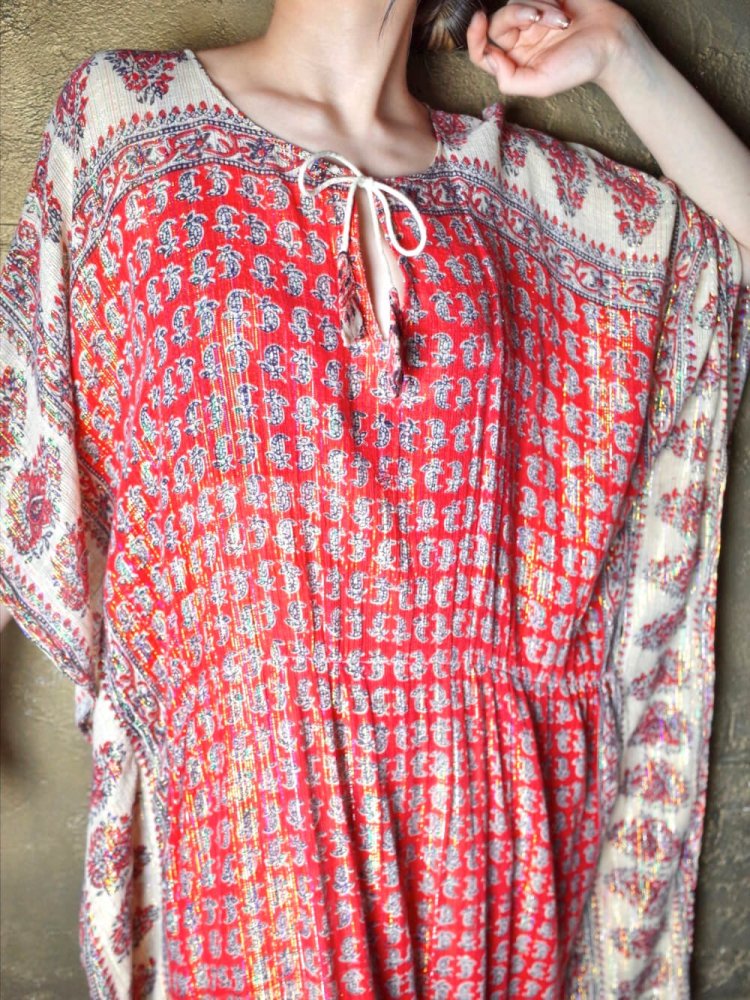 c.1970s "Pakistan Cotton" Paisley  Lame Kaftan Dress