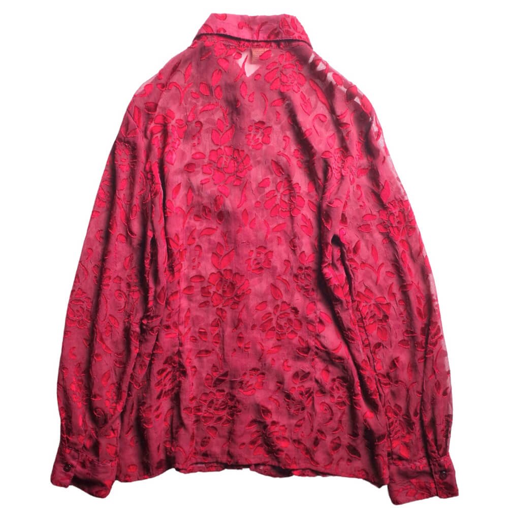 Deep Red Flower Sheer Shirt