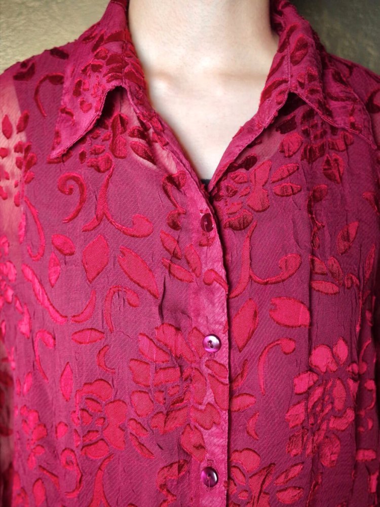 Deep Red Flower Sheer Shirt