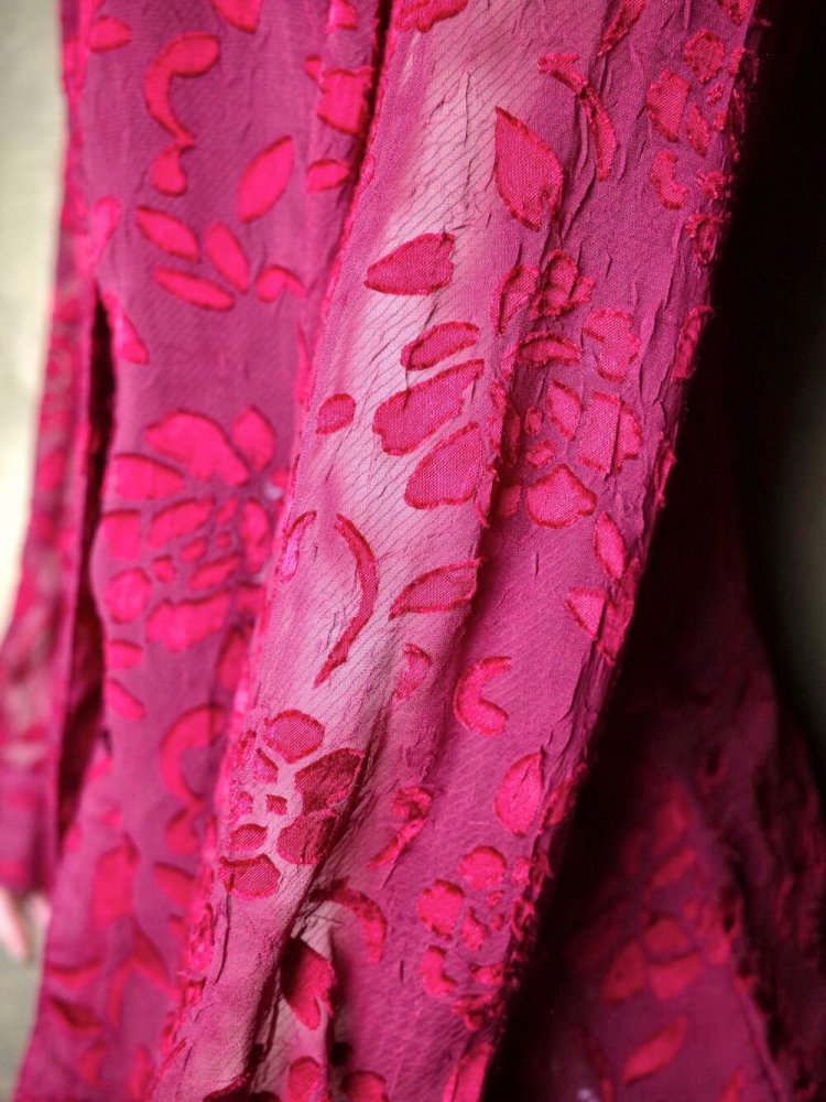 Deep Red Flower Sheer Shirt