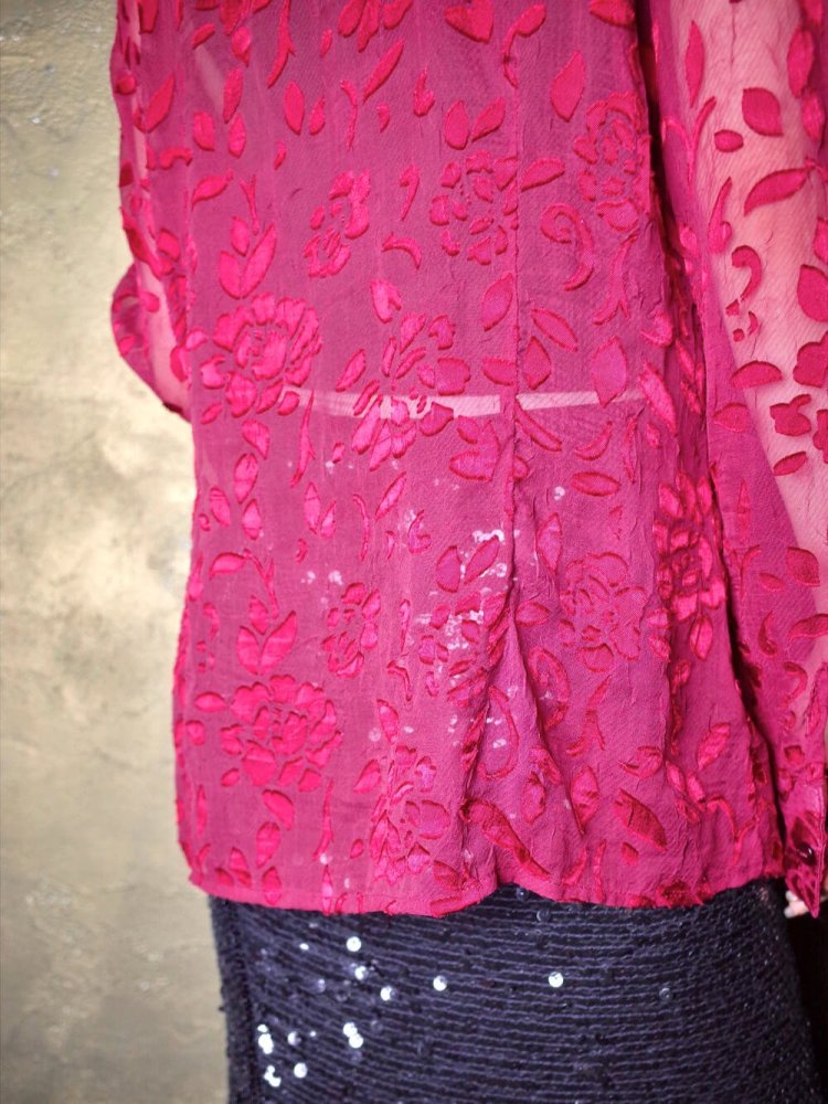 Deep Red Flower Sheer Shirt