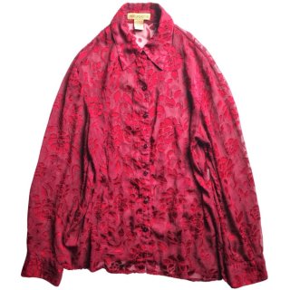 Deep Red Flower Sheer Shirt