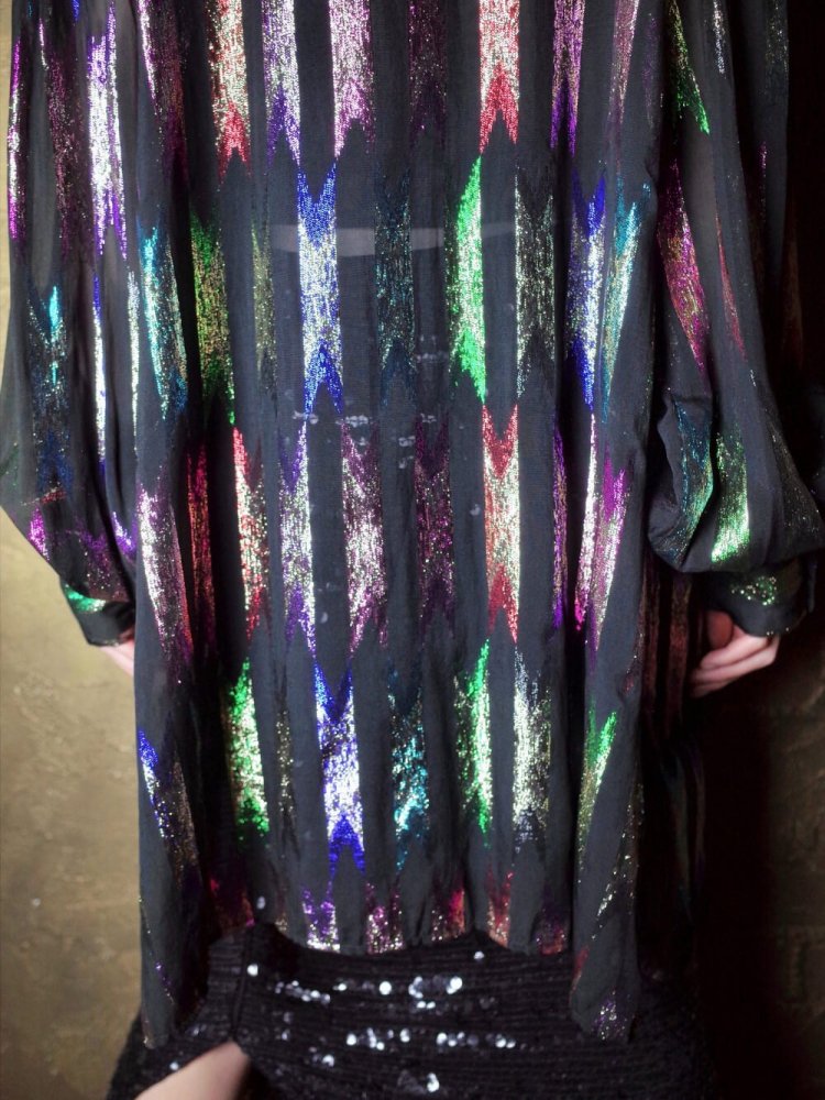 Glitter Sheer Collarless Long Shirt