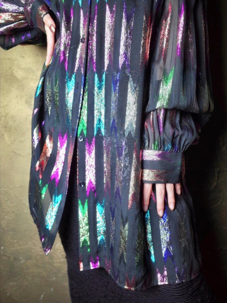 Glitter Sheer Collarless Long Shirt