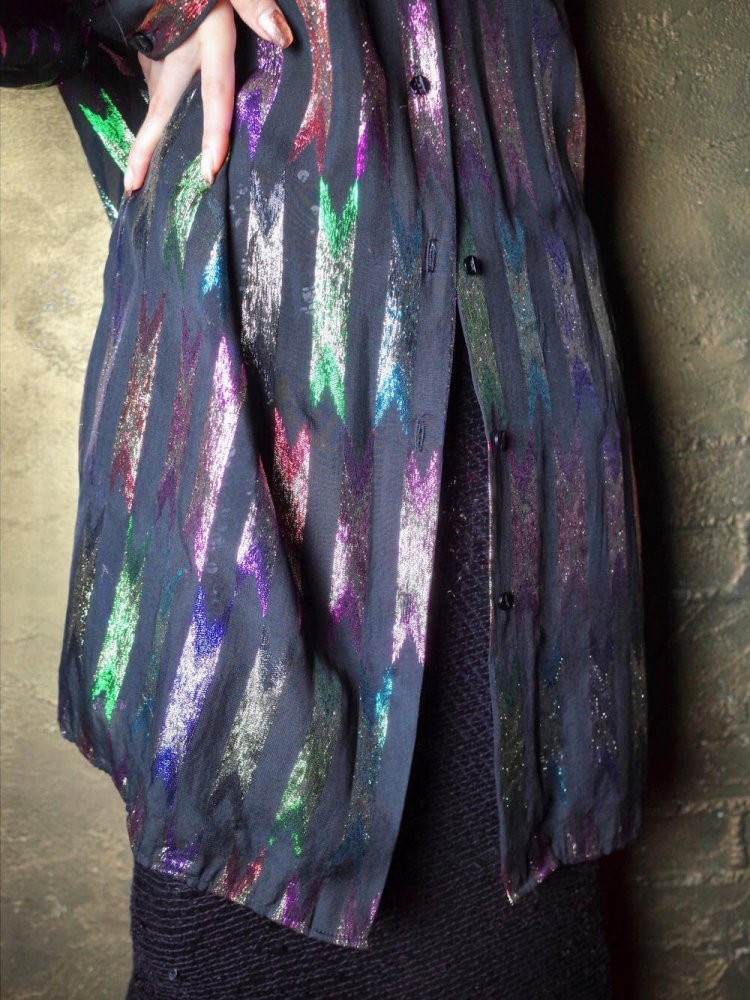 Glitter Sheer Collarless Long Shirt