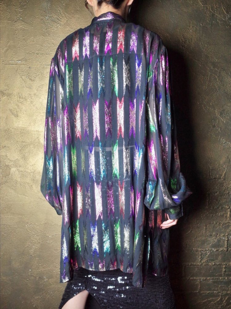 Glitter Sheer Collarless Long Shirt