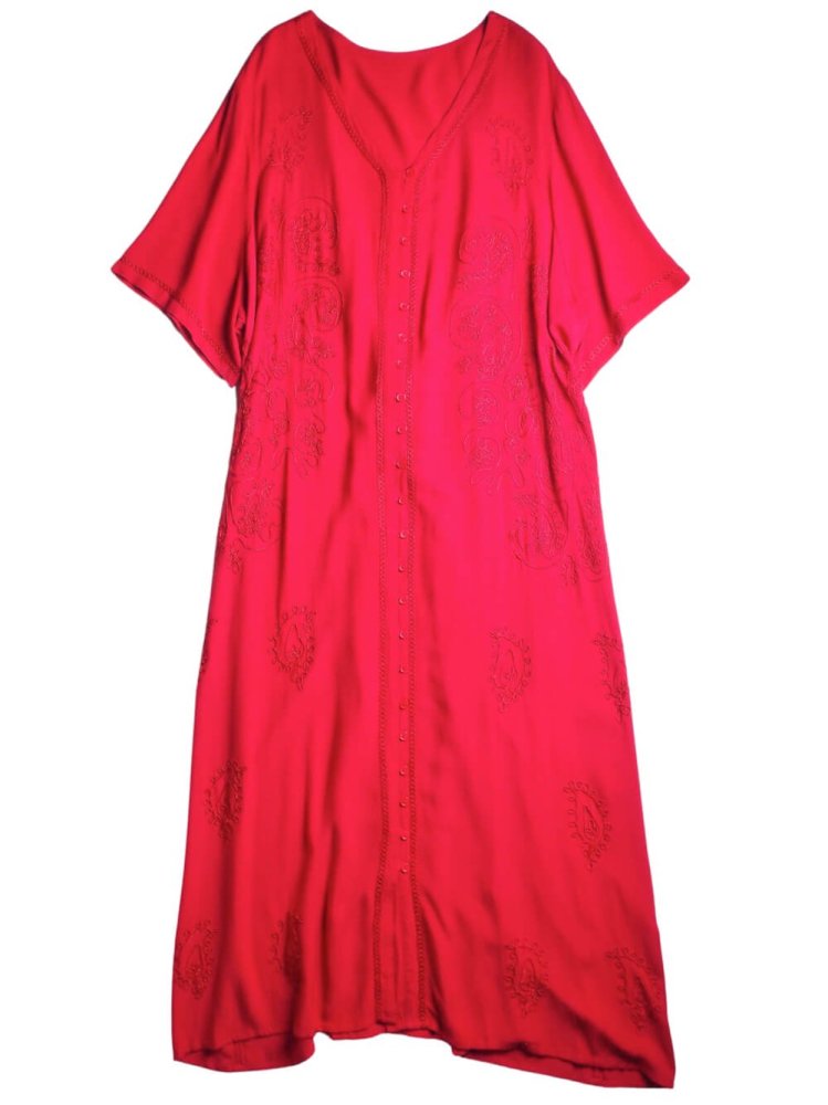 Embroidery Red Rayon Drape Dress