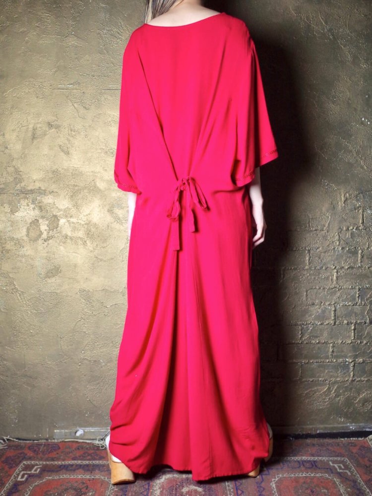 Embroidery Red Rayon Drape Dress