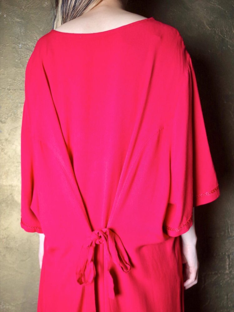 Embroidery Red Rayon Drape Dress