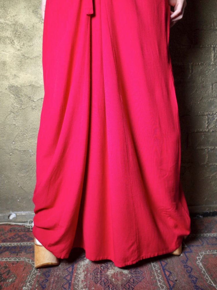 Embroidery Red Rayon Drape Dress