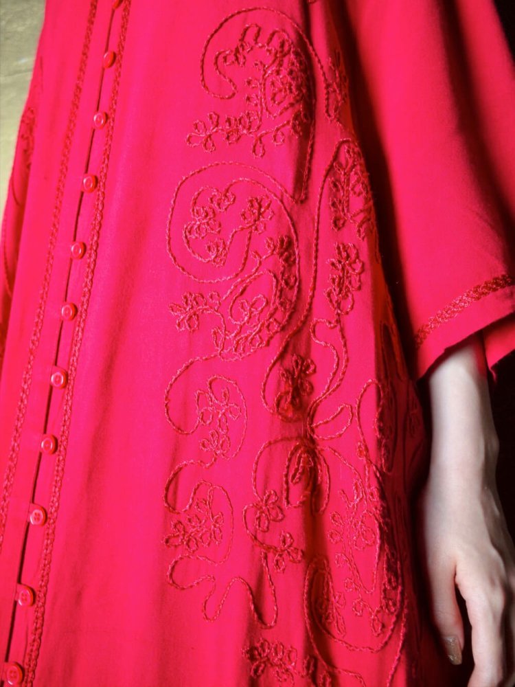 Embroidery Red Rayon Drape Dress