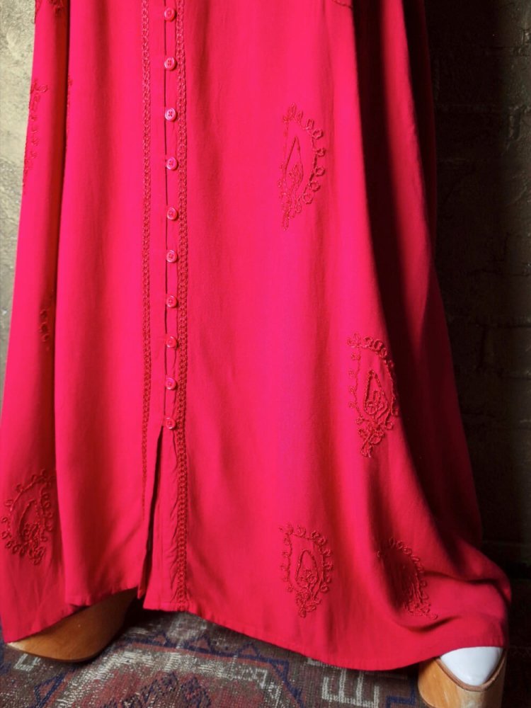 Embroidery Red Rayon Drape Dress