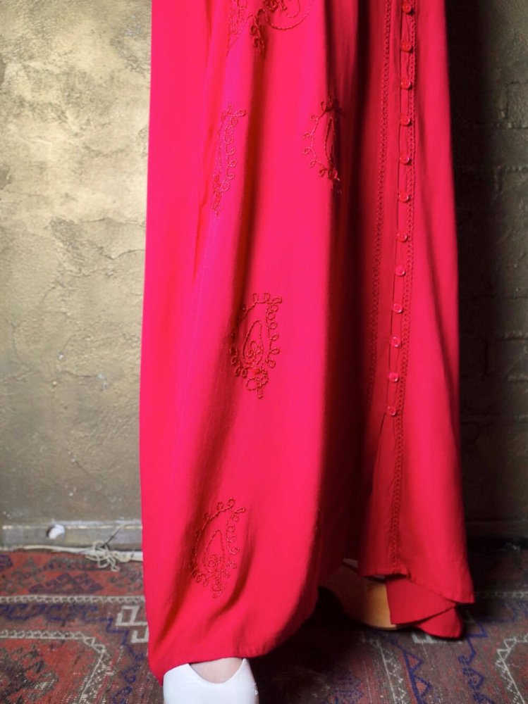 Embroidery Red Rayon Drape Dress