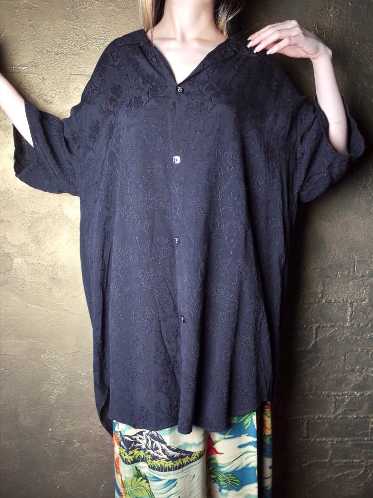 Shadow Flower Black Rayon Big Silhouette Shirt