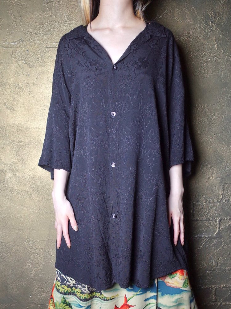 Shadow Flower Black Rayon Big Silhouette Shirt