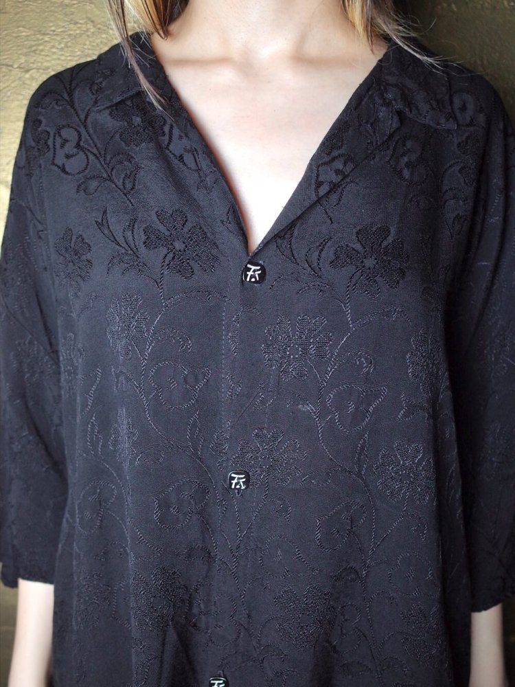 Shadow Flower Black Rayon Big Silhouette Shirt